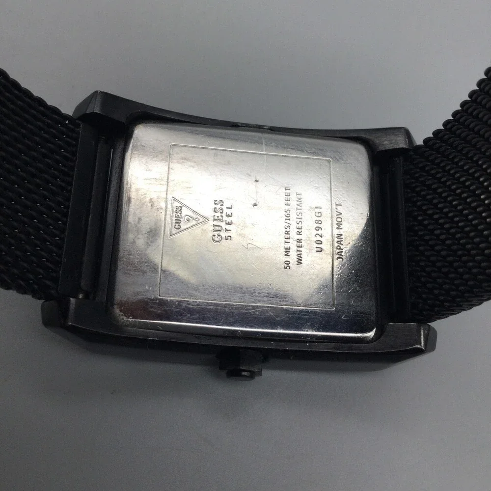 Guess U0298G1 Mens Watch 36mm Black Dial Black Steel Bracelet New Battery 7.25